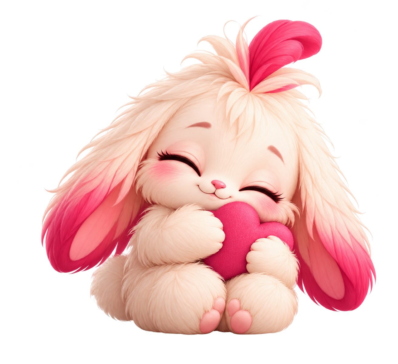 Rizi, la mascotte de RiseMea, câline un cœur framboise