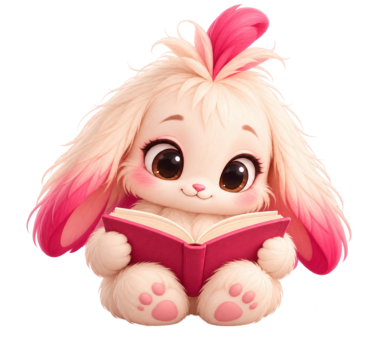 Rizi, la mascotte de RiseMea, lit un livre rose